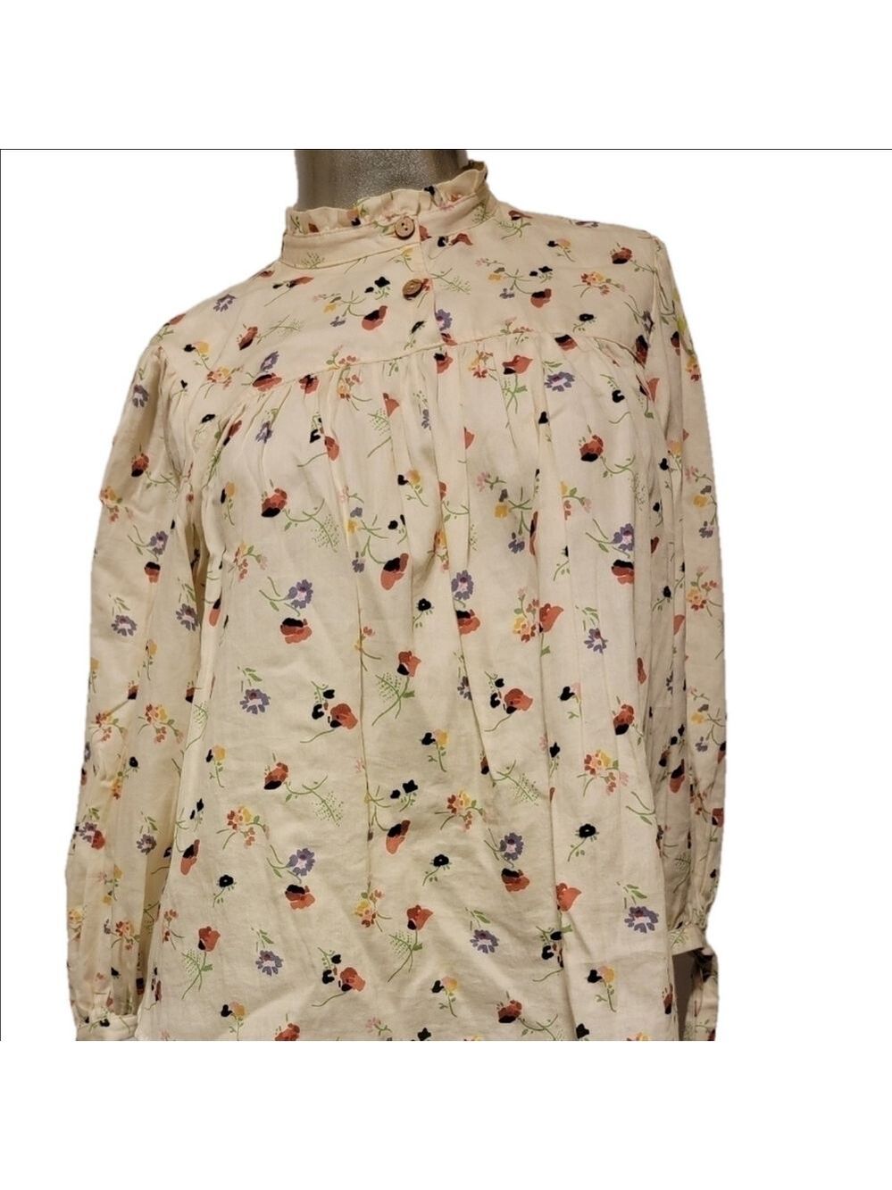 Cream Floral Cotton Blouse Size 0